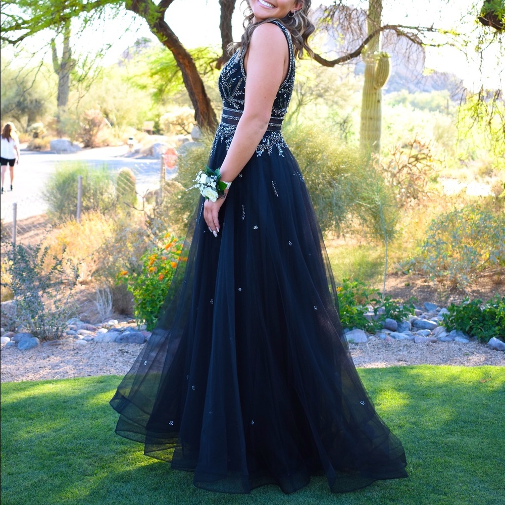 Black embellished prom dress